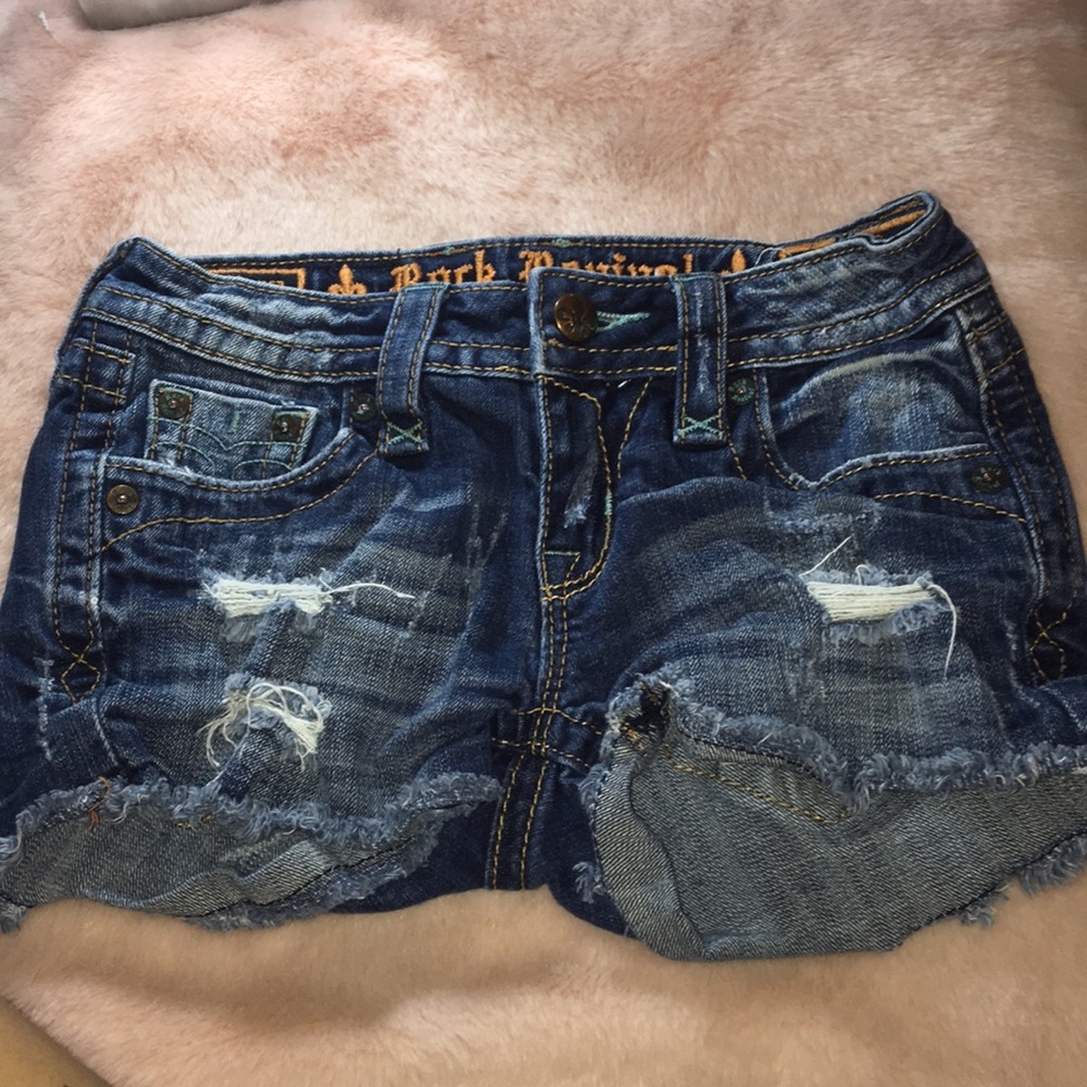 Ripped rock revival jean shorts